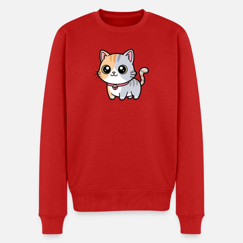 Calico-Kätzchenhalsband-Anhänger - Männer Premium Bio Pullover - Rot