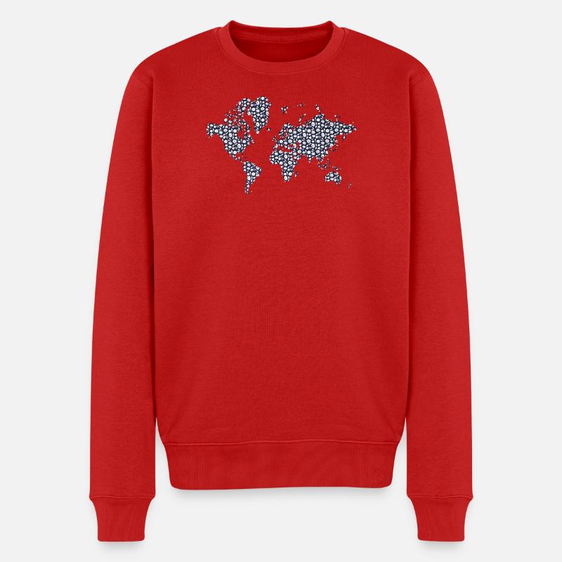 Weltkarte Schwarz-Weißes Blumendesign - Männer Premium Bio Pullover - Rot