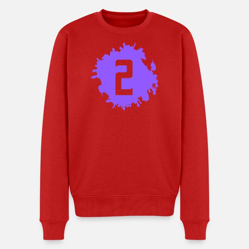 Lila Farbklecks mit der Zahl 2 - Männer Premium Bio Pullover - Rot