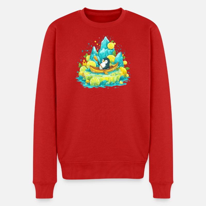 Penguin im Zitroneninselboot - Männer Premium Bio Pullover - Rot