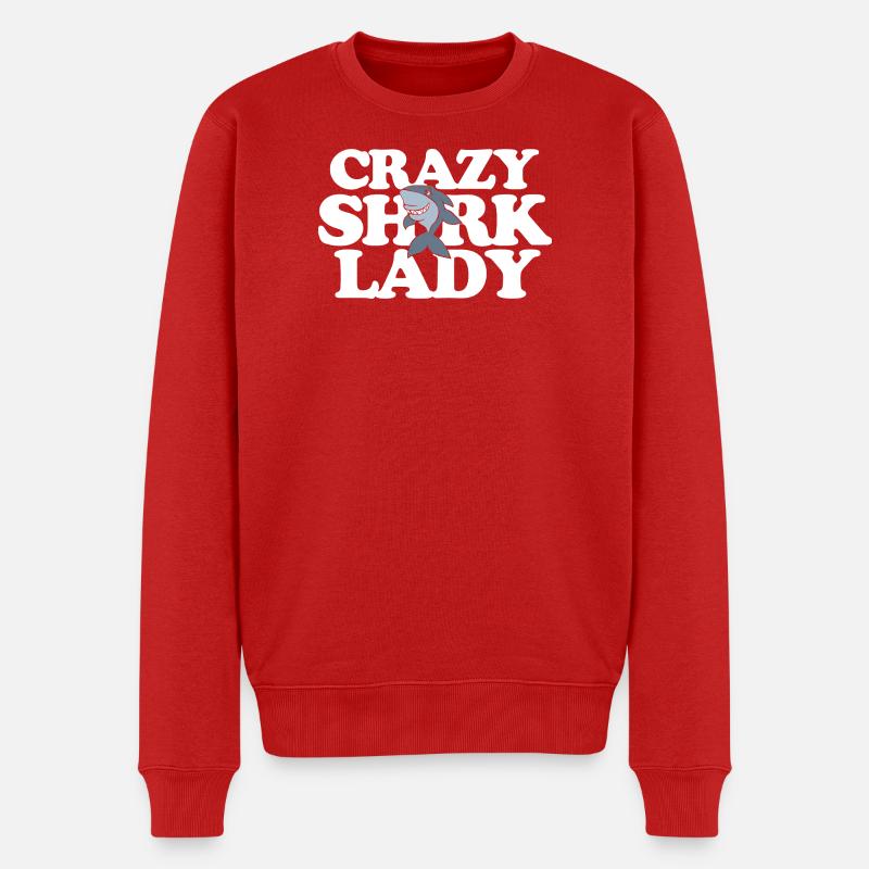 Verrückte Hai-Dame - Männer Premium Bio Pullover - Rot