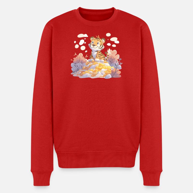 Tigerjunge auf Goldschatz im Herbstwald - Männer Premium Bio Pullover - Rot