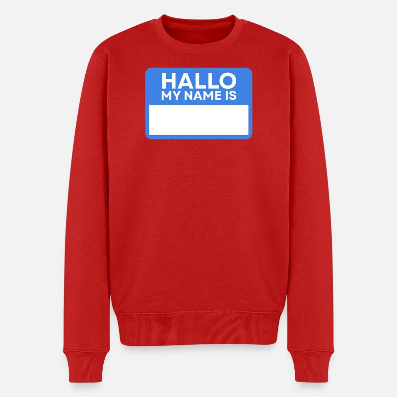 Hallo Name Blau Namensschild - Männer Premium Bio Pullover - Rot