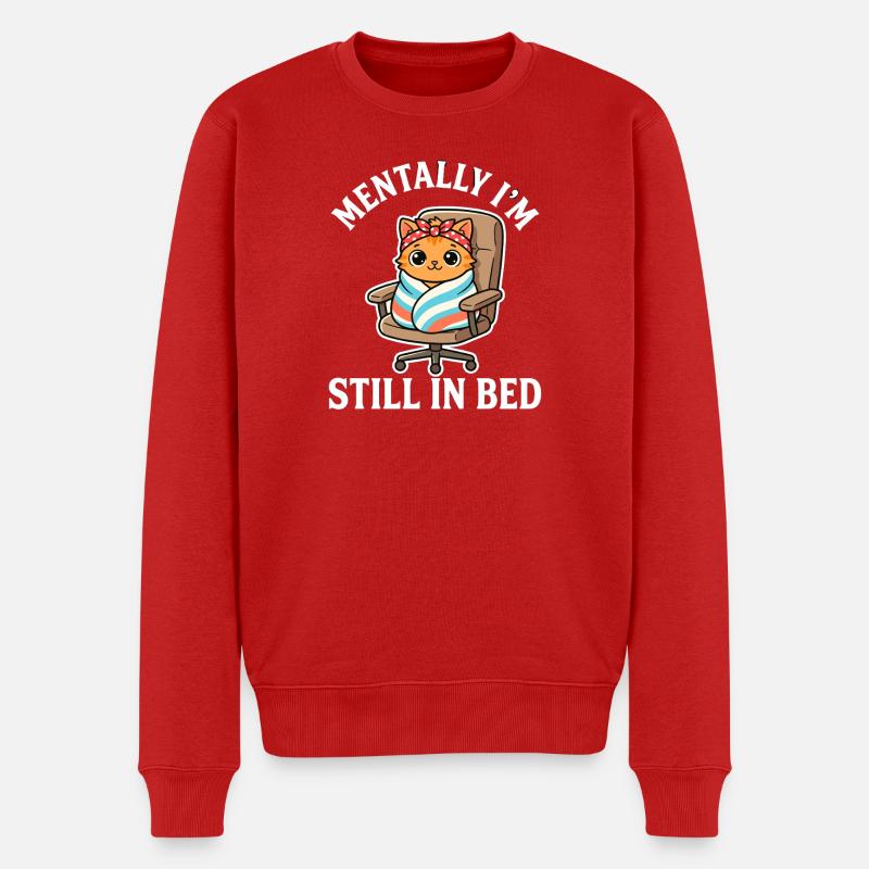 Mental liege ich immer noch im Bett, gemütliche Katze - Männer Premium Bio Pullover - Rot