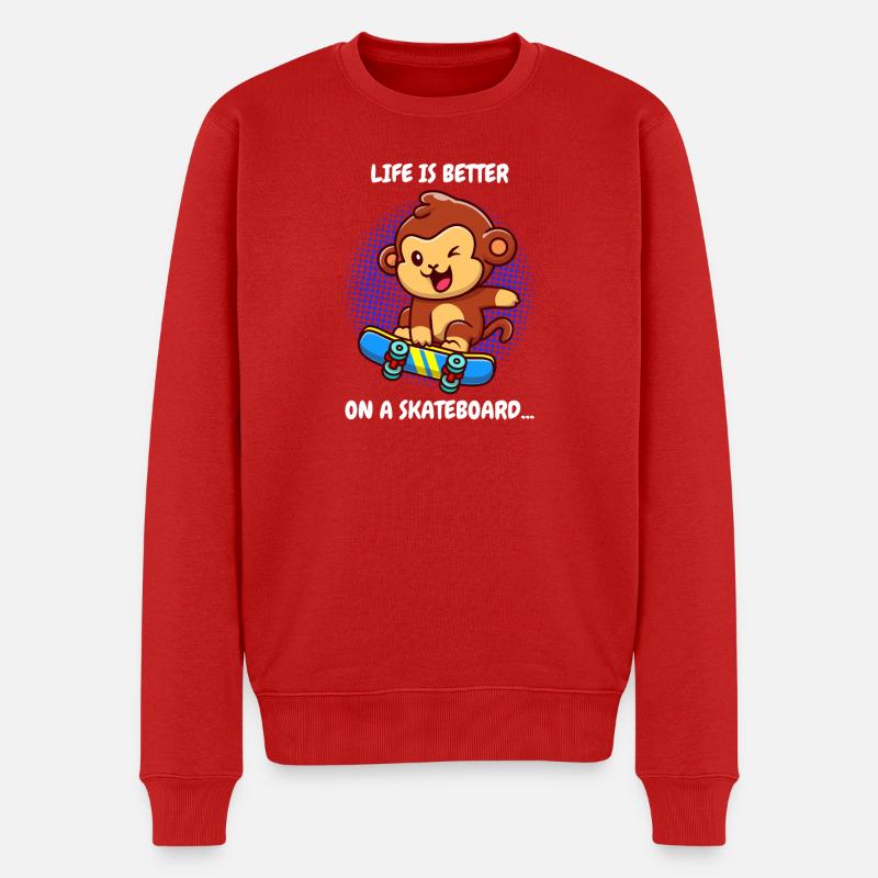 Life Is Better Skateboard Affe Monkey - Männer Premium Bio Pullover - Rot