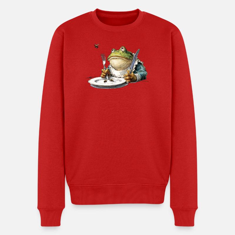 Frosch Galant am Esstisch - Männer Premium Bio Pullover - Rot