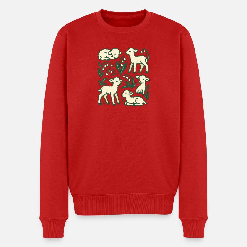 Quatuor Lamb dans Spring Meadow - Pull Premium bio Homme - rouge