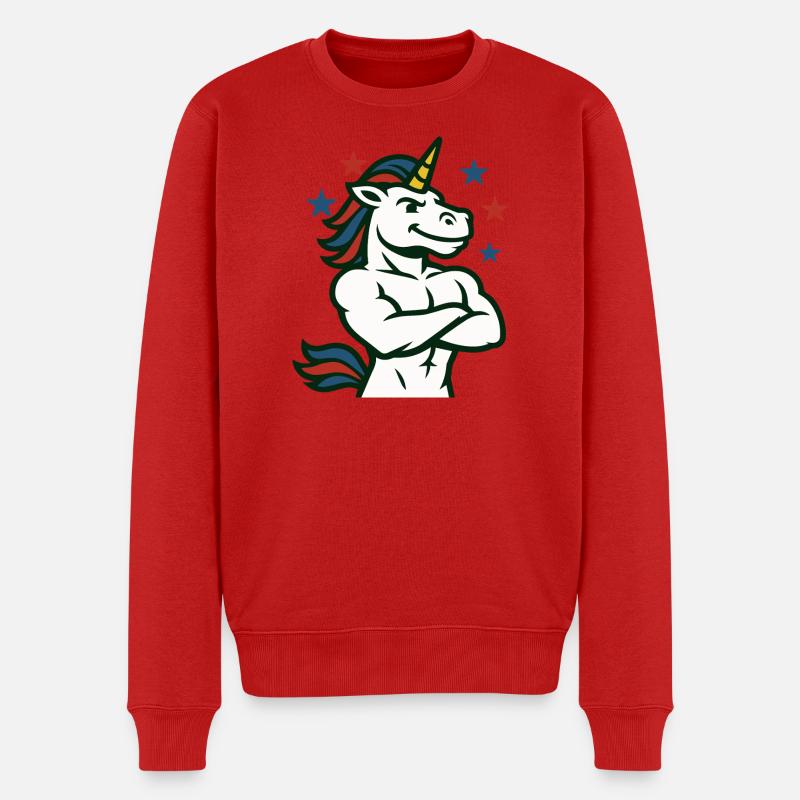 Selbstbewusste Einhorn-Illustration - Männer Premium Bio Pullover - Rot