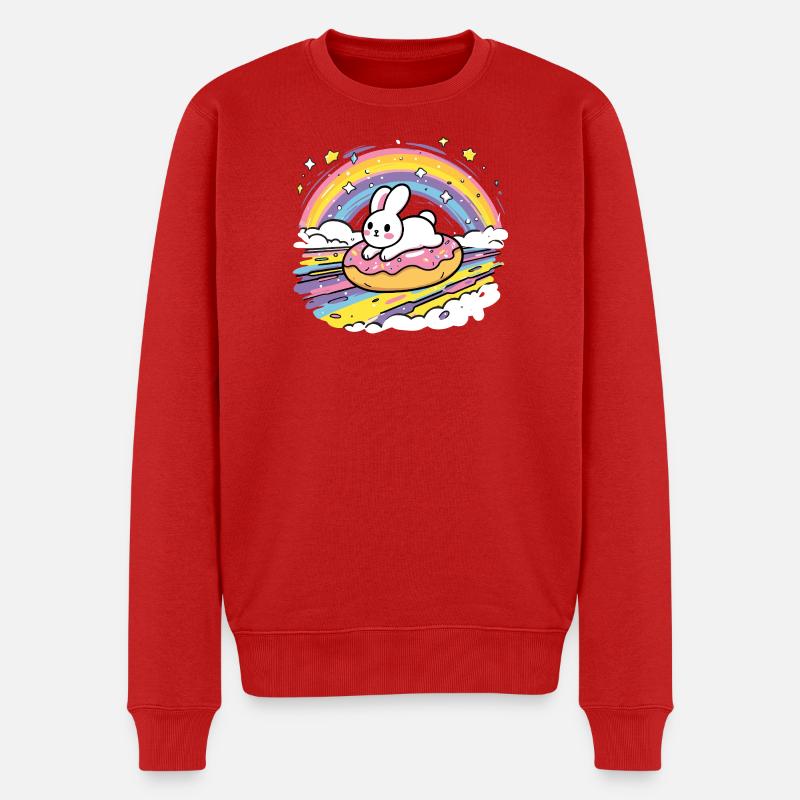 Lapin sur un arc-en-ciel de beignets - Pull Premium bio Homme - rouge