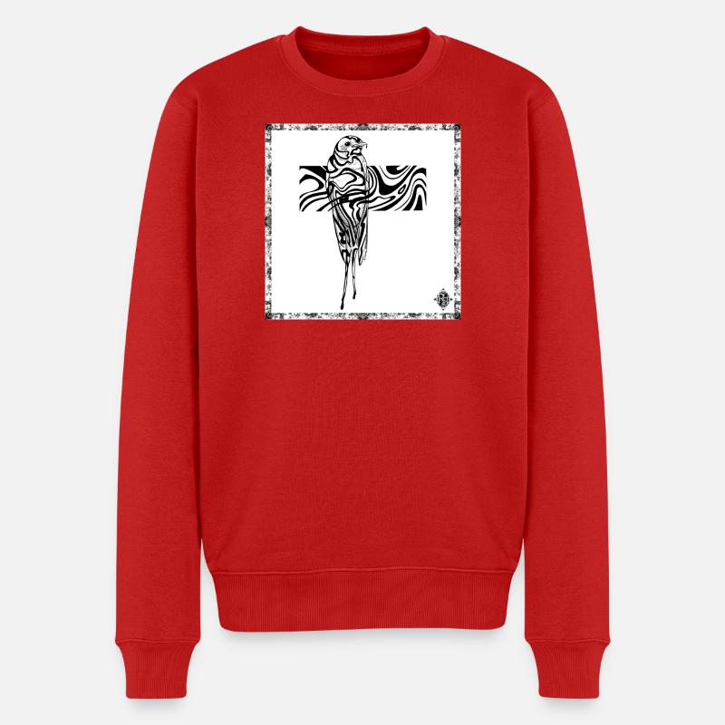 Abstrakter Papagei im fließenden Kreuz - Männer Premium Bio Pullover - Rot