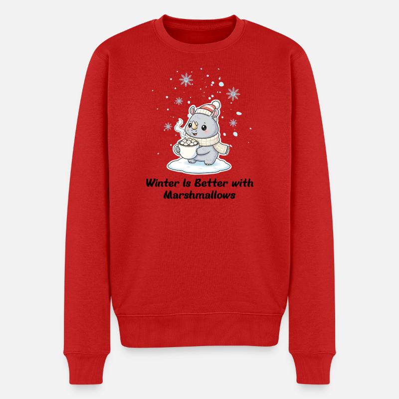 Winter Nashorn - Marshmallows & Kakao Geschenk - Männer Premium Bio Pullover - Rot