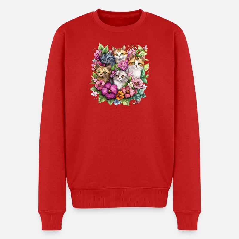 Des chats dans le jardin fleuri - Pull Premium bio Homme - rouge