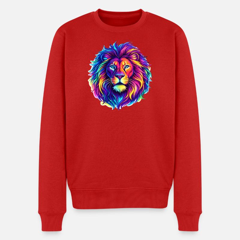 Löwe Neon Animal - Männer Premium Bio Pullover - Rot