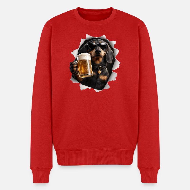 Dackel Bier - Männer Premium Bio Pullover - Rot