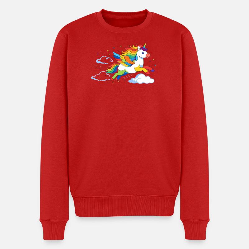 Fliegendes Regenbogen Einhorn – Magisches Motiv - Männer Premium Bio Pullover - Rot