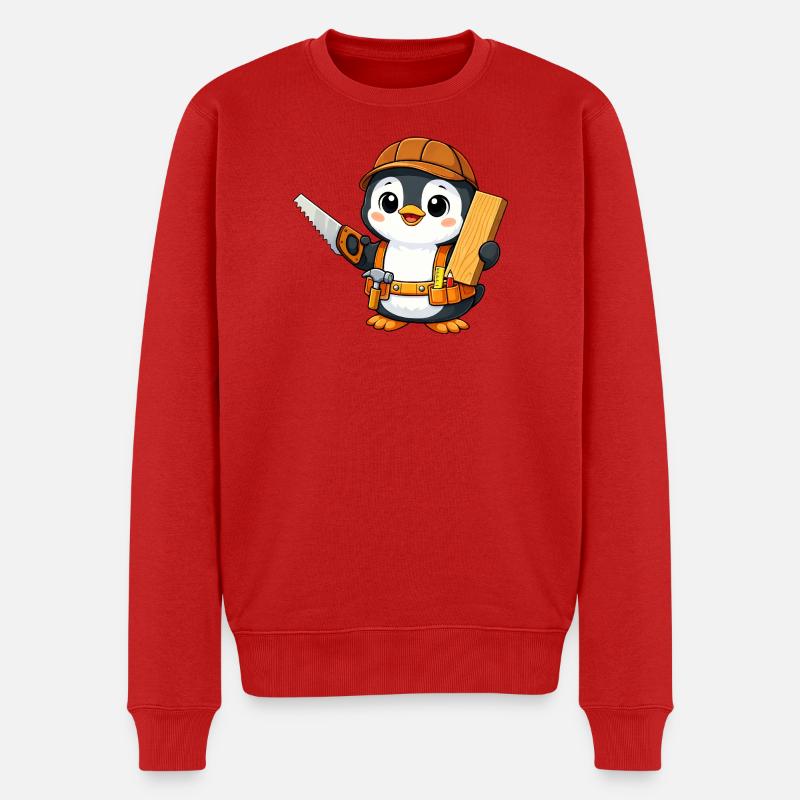 Pingouin, Artisan, Charpentier, Charpentier, Menuisier - Pull Premium bio Homme - rouge