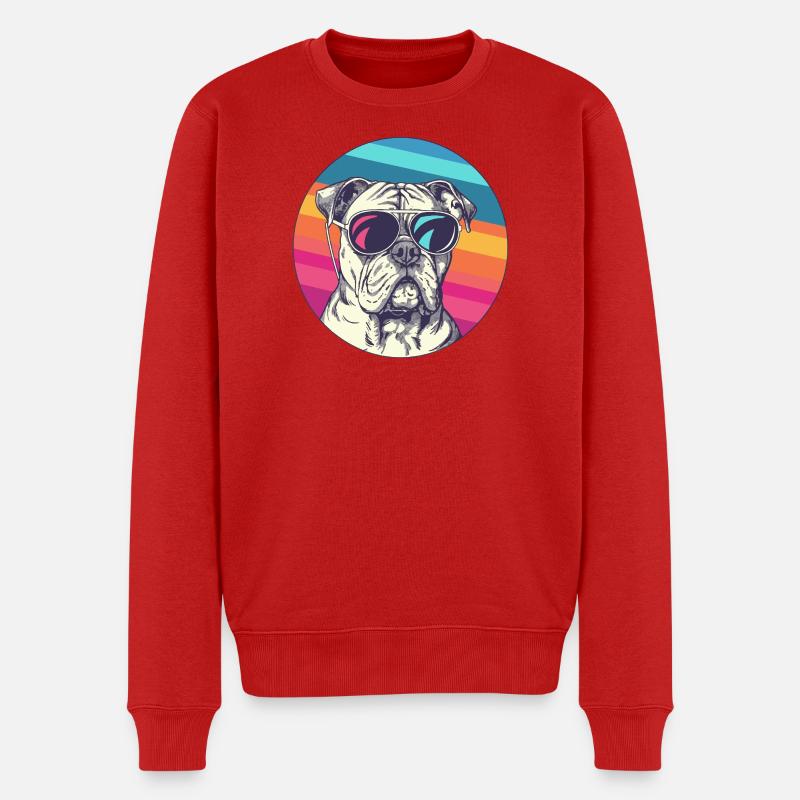 Regenbogen Bulldogge mit Sonnenbrille - Männer Premium Bio Pullover - Rot