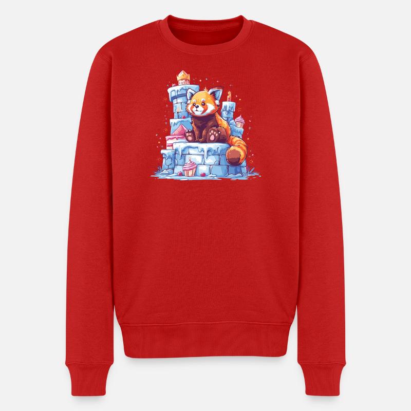 Roter Panda auf Eisburg - Männer Premium Bio Pullover - Rot