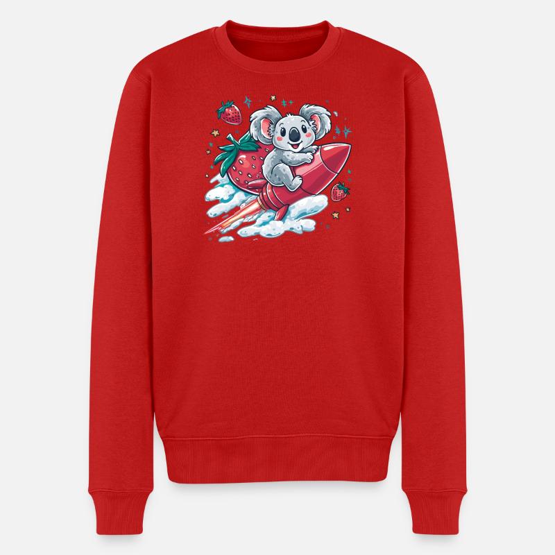 Raketenkoala mit Erdbeeren - Männer Premium Bio Pullover - Rot