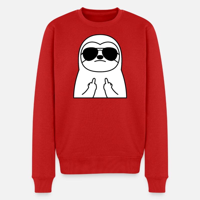 Faultier mit Sonnenbrille und Mittelfinger - Männer Premium Bio Pullover - Rot
