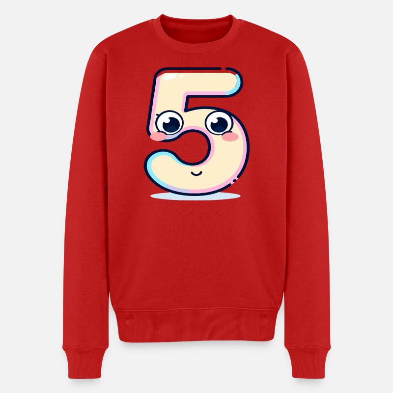 Nummer 5 Kawaii-Pastell - Männer Premium Bio Pullover - Rot