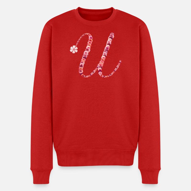Romantisches Blumenmonogramm "U" - Männer Premium Bio Pullover - Rot