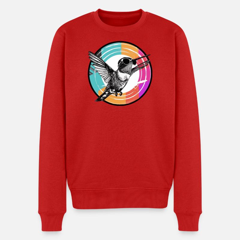 Kolibri mit Sonnenbrille  - Männer Premium Bio Pullover - Rot
