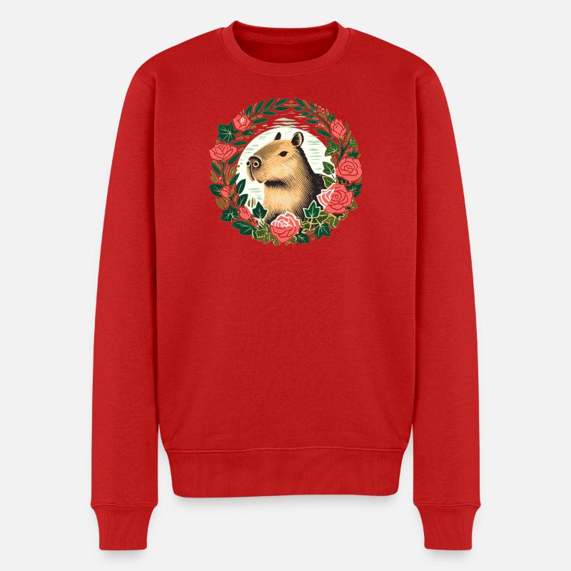 Capybara-Rosenkranz - Männer Premium Bio Pullover - Rot