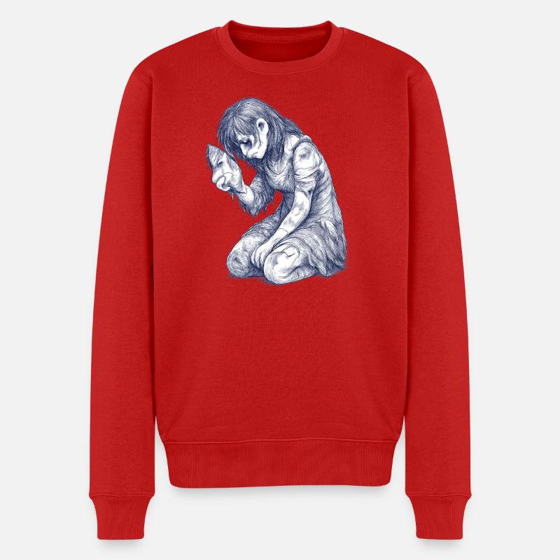 Melancholische Mädchenfigur Skizze - Männer Premium Bio Pullover - Rot