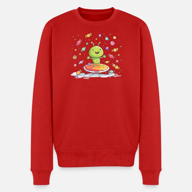 Petit extraterrestre vert sur un trampoline - Pull Premium bio Homme - rouge