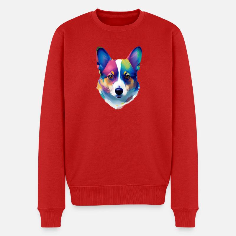 Pembroke Welsh Corgi Farbenfroher Pop-Art-Hund - Männer Premium Bio Pullover - Rot
