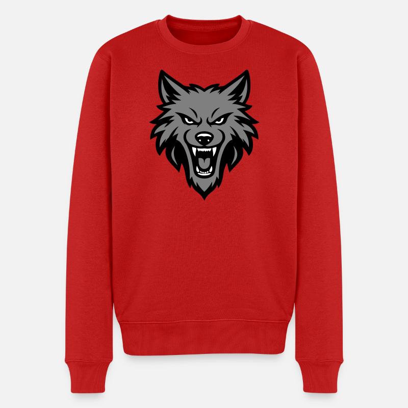 Wolf Kopf Logo - Männer Premium Bio Pullover - Rot