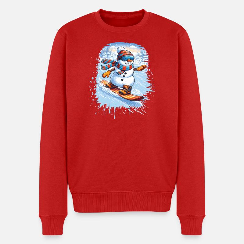 Cooler Schneemann beim Snowboarden – Winterspaß - Männer Premium Bio Pullover - Rot