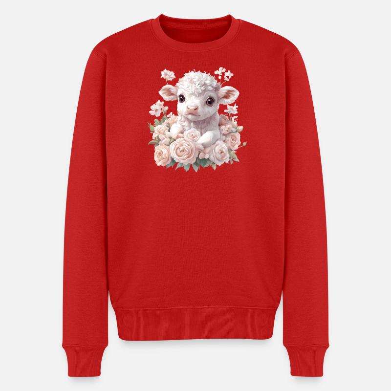 Zartes Lammchen mit Rosenkranz - Männer Premium Bio Pullover - Rot