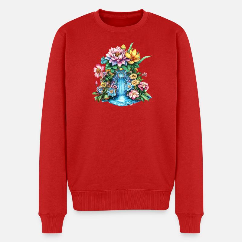 Blumenwasserfall Kaleidoskop - Männer Premium Bio Pullover - Rot
