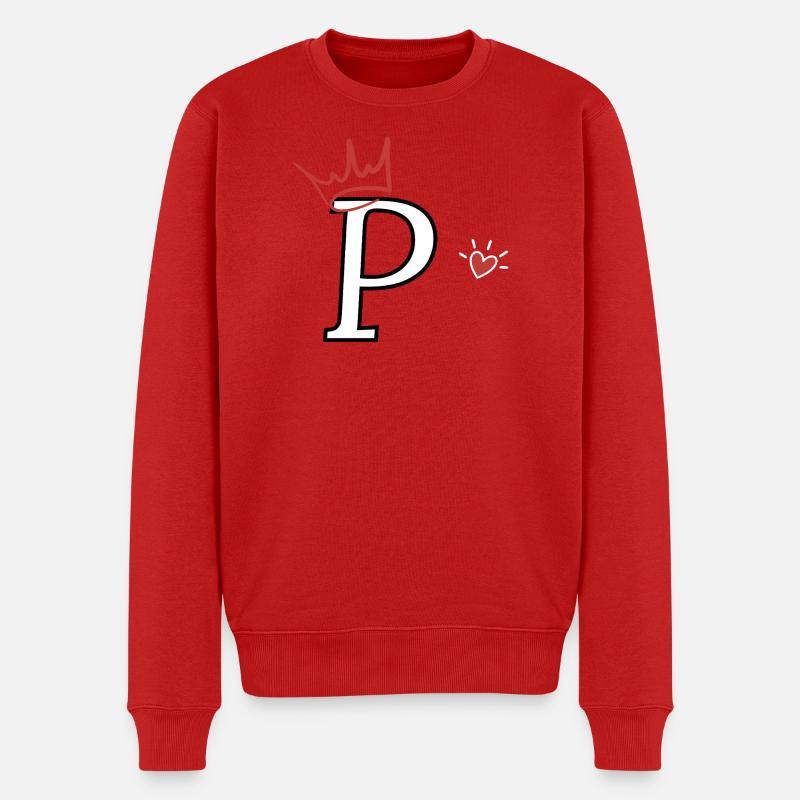 Buchstabe p, Kronenherz - Männer Premium Bio Pullover - Rot