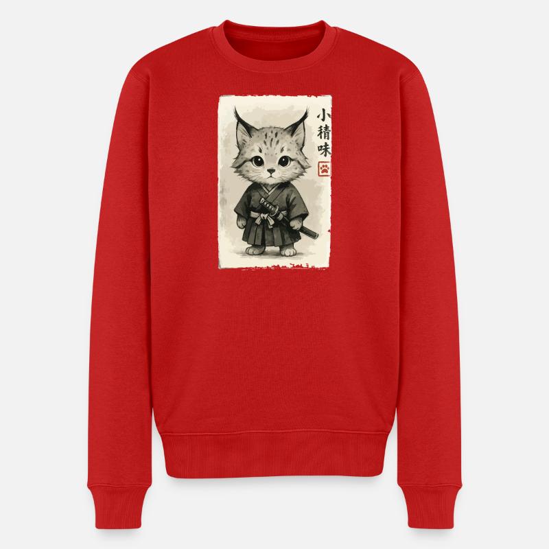 Katzen Samurai  - Männer Premium Bio Pullover - Rot