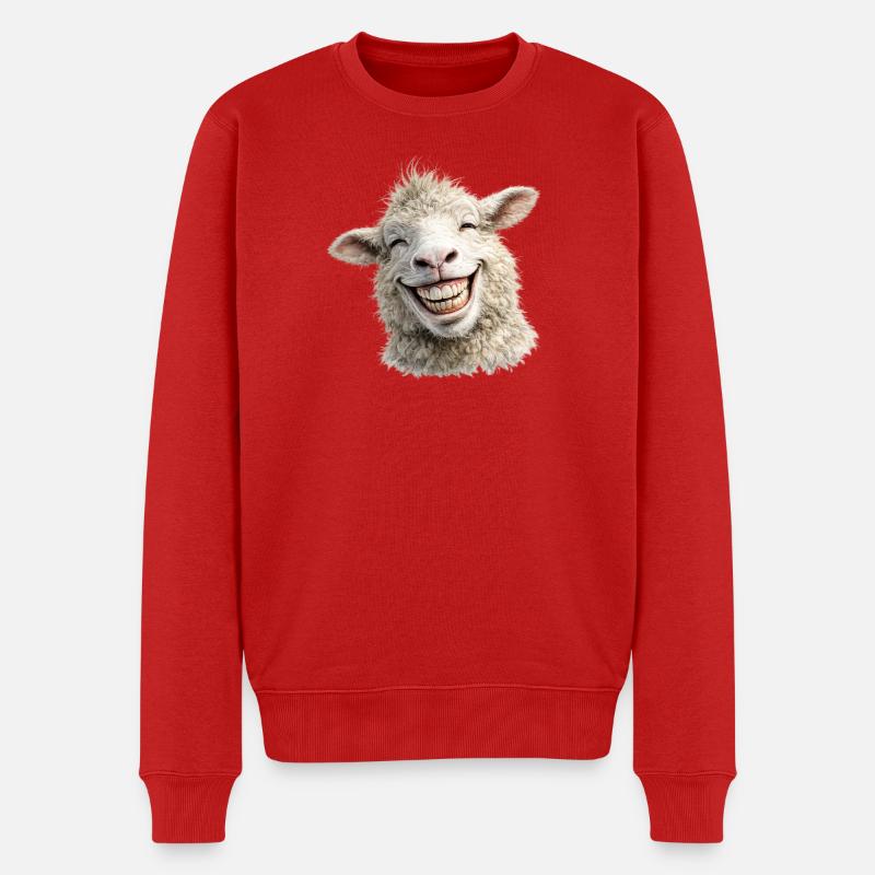 Fröhliches Schaf Lächeln - Männer Premium Bio Pullover - Rot
