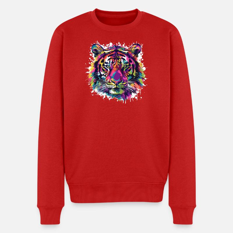 Tiger Tier Farbklecks - Männer Premium Bio Pullover - Rot