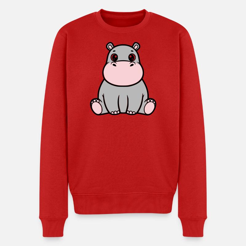 Süßes Baby Nilpferd Sitzend Kawaii - Männer Premium Bio Pullover - Rot