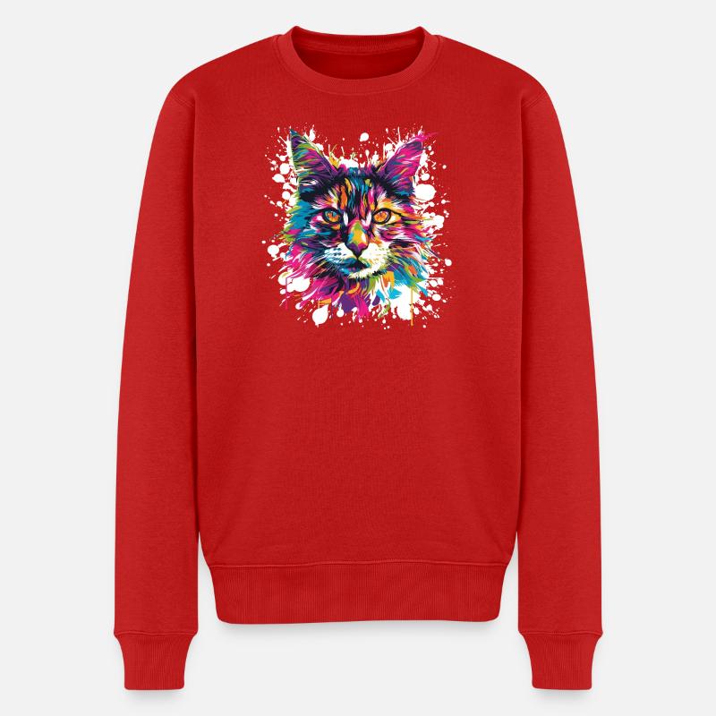 Katze Tier Art - Männer Premium Bio Pullover - Rot