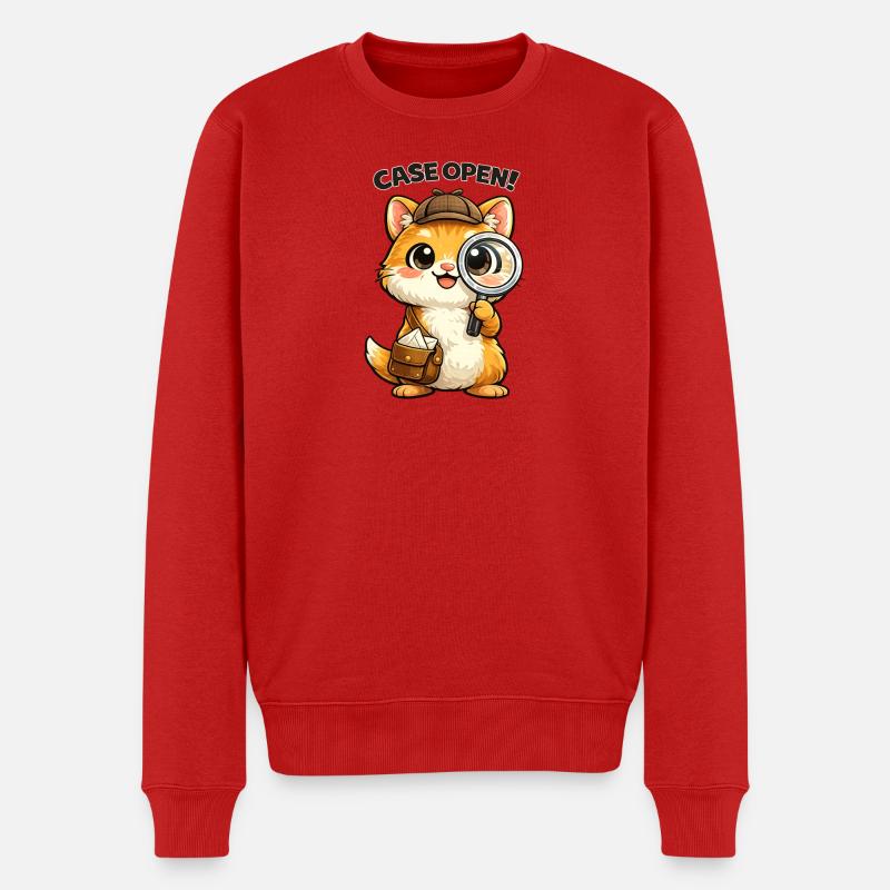 Kleines Detektiv-Kätzchen Case Open - Männer Premium Bio Pullover - Rot