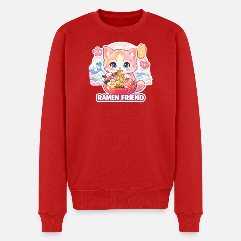 Katze Ramen Freund Pastell - Männer Premium Bio Pullover - Rot