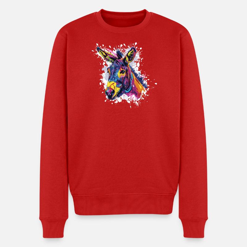 Rainbow Donkey Pop Art Portrait - Männer Premium Bio Pullover - Rot
