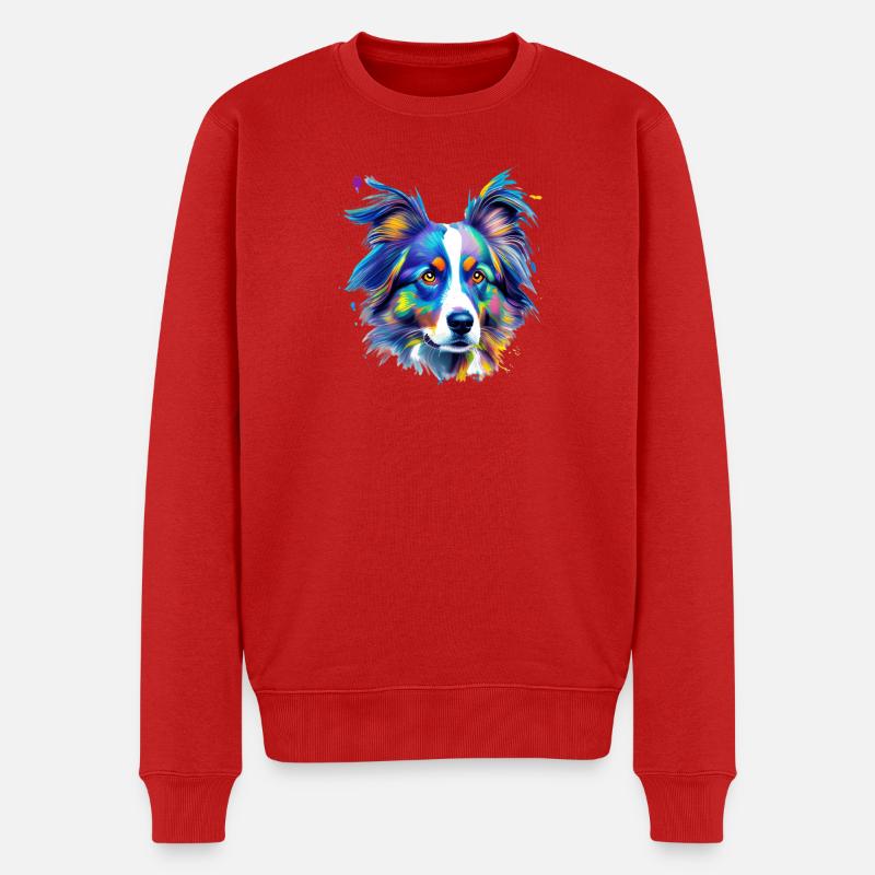 Australian Shepherd Aussie Buntes Hundeporträt - Männer Premium Bio Pullover - Rot