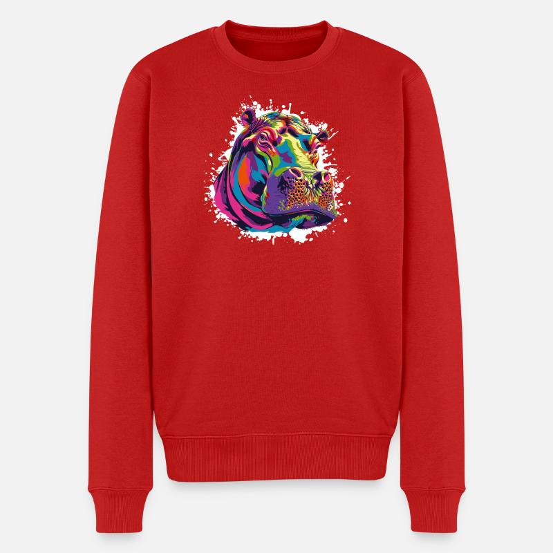 Nilpferd Kunst Comic - Männer Premium Bio Pullover - Rot