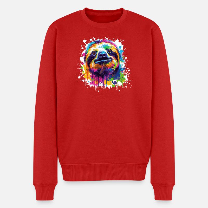 Farbexplosion Faultier Sloth - Männer Premium Bio Pullover - Rot