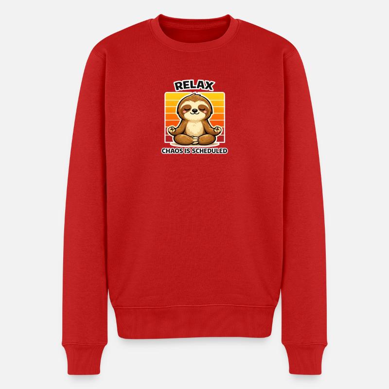 Entspanntes Faultier Meditation - Männer Premium Bio Pullover - Rot
