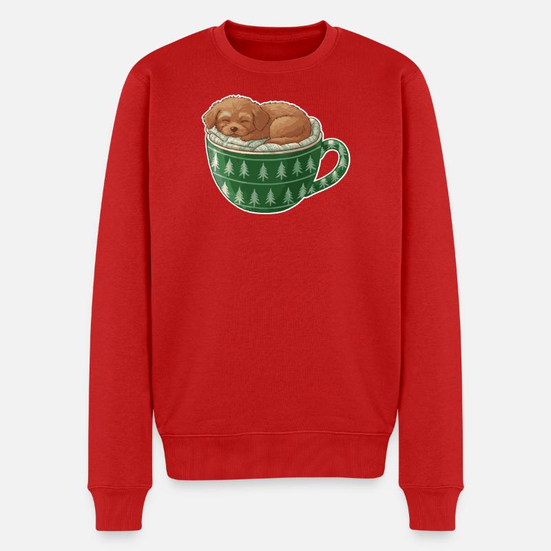 Schlafender Welpe im grünen Becher - Männer Premium Bio Pullover - Rot