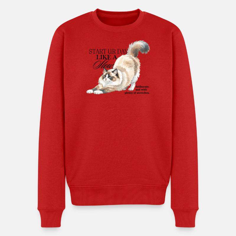 Cream Cat Stretch Illustration - Männer Premium Bio Pullover - Rot